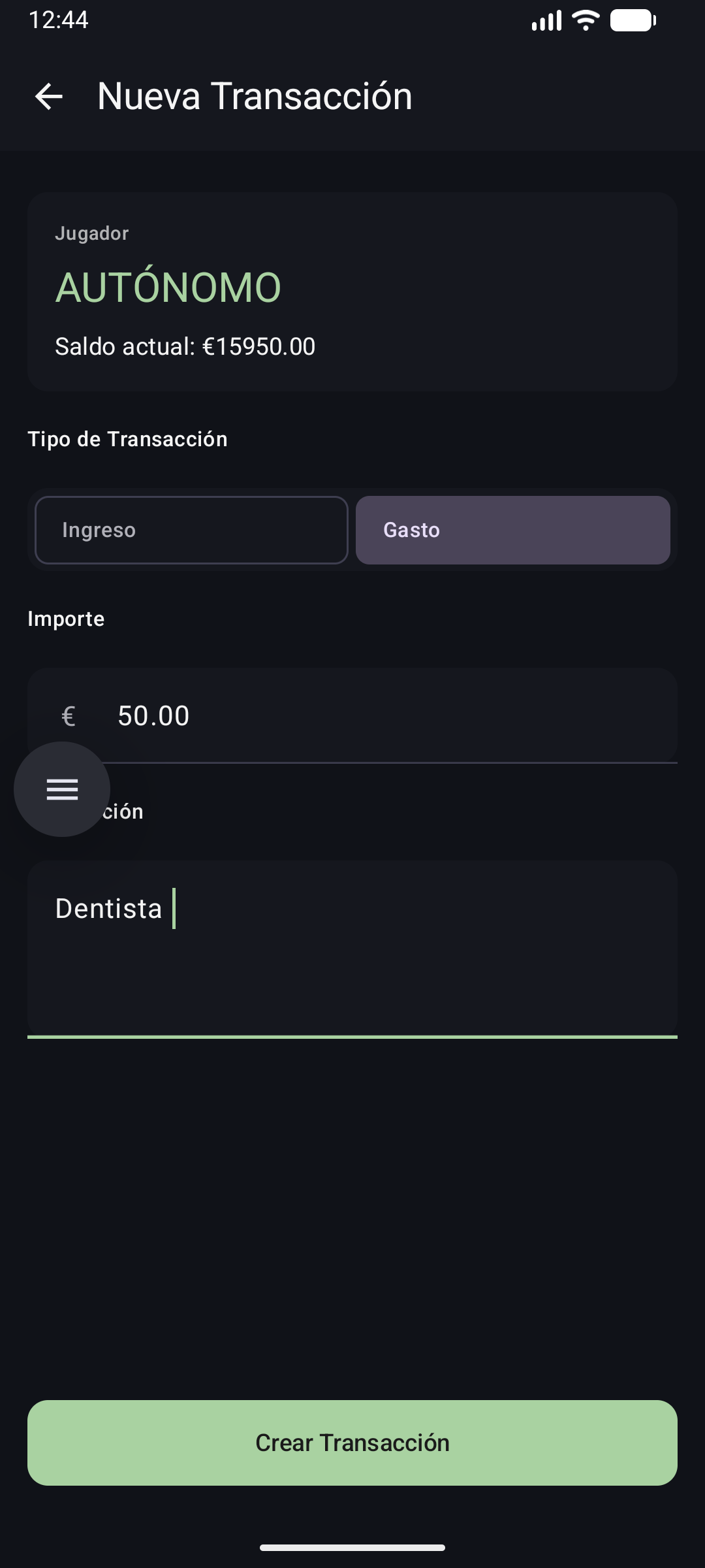 Nueva transacción