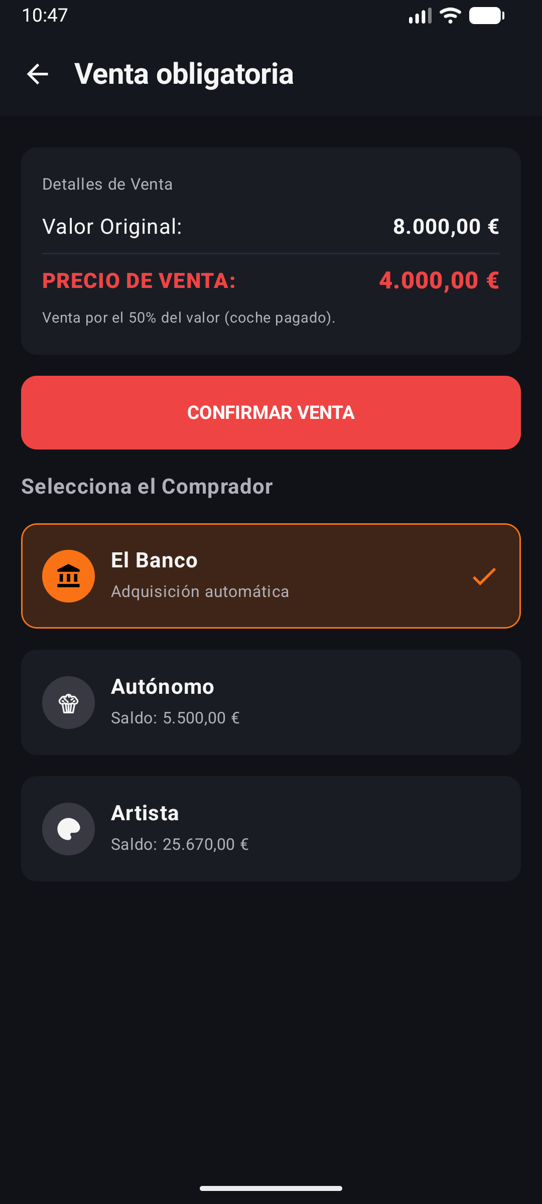Pantalla Venta Obligatoria
